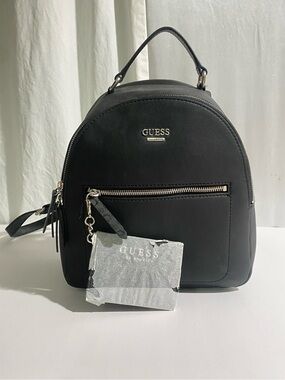 NWT Guess Turley Black G-Logo Straps Pebbled Leather Streetwear Mini Backpack
